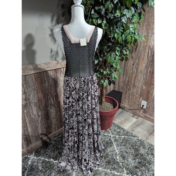 Free People Intimately Tiered For You Maxi Dress Sz S Washed Black Combo Crochet - Picture 5 of 12